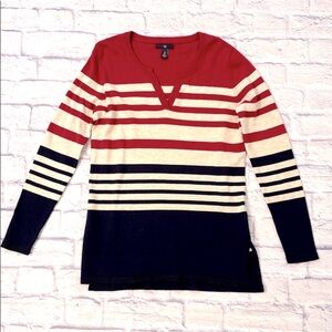 GAP Striped Sweater Lightweight Notch Neck Red White Blue Stripes Size Small